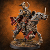 Hooves Thunder, Horns Gleam Human Horned Cavalry Warrior H — painted concept preview (miniature supplied unpainted)