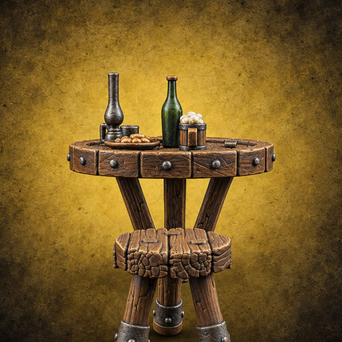 Drinks Poured, Stool Pulled Out Wooden Round Table with Stool — painted concept preview (terrain supplied unpainted)