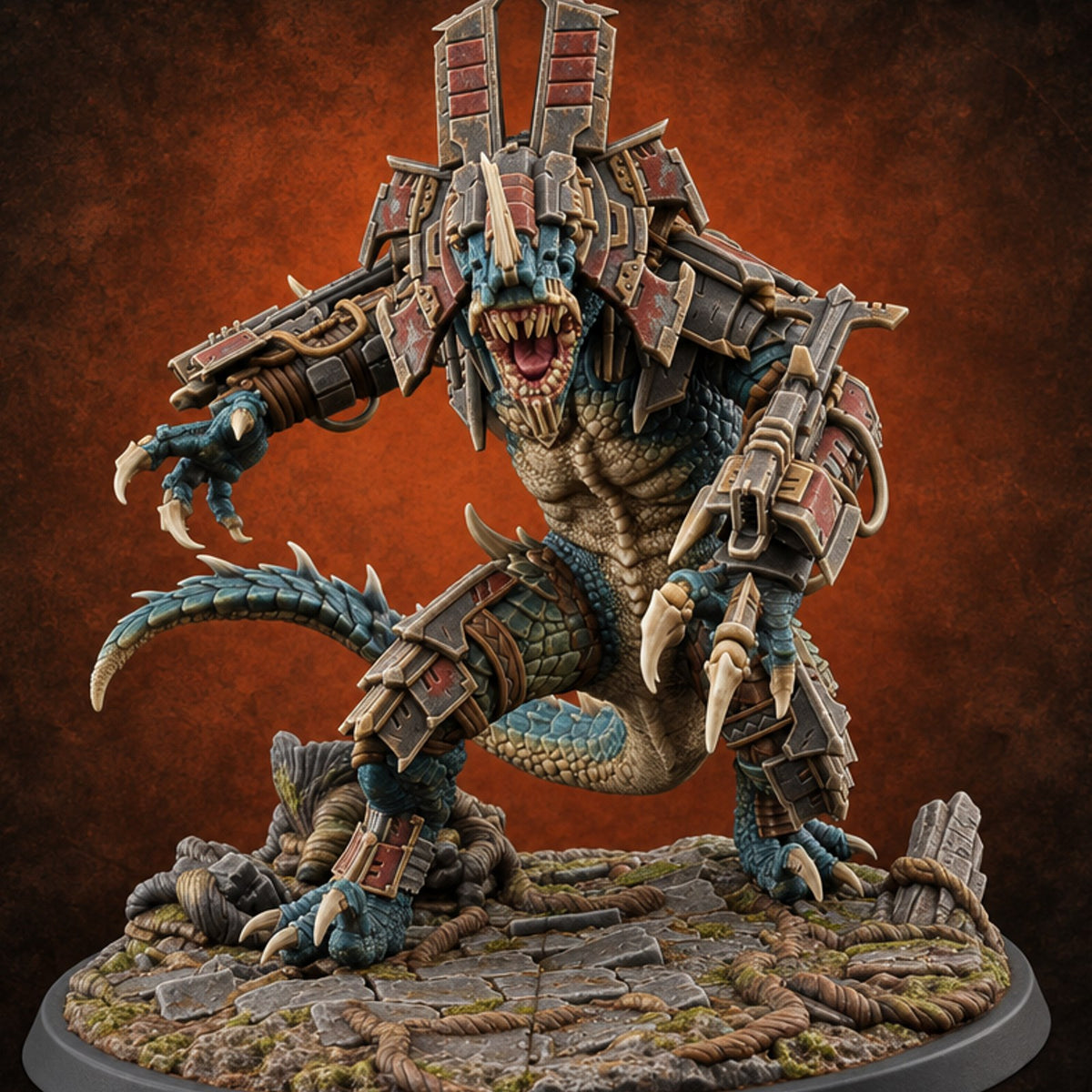 Jaws First, Questions Never Lizardfolk Armoured Brute — painted concept preview (miniature supplied unpainted)