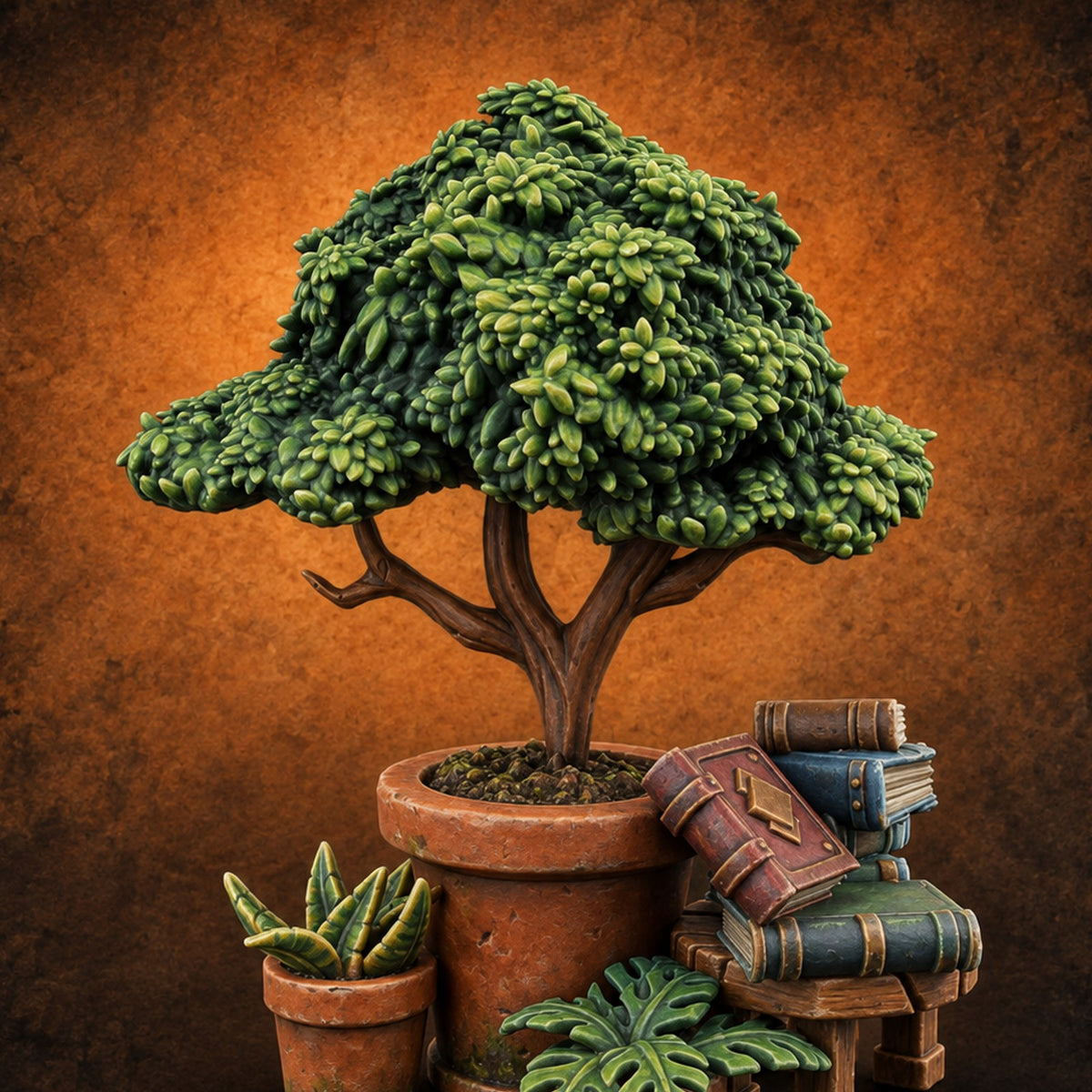 Cozy, Book-Piled Bookshop Furnishing A — painted concept preview (terrain supplied unpainted)