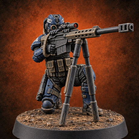 Badge Heavy, Patience Thin Human Sci-Fi Police Officer A — painted concept preview (miniature supplied unpainted)