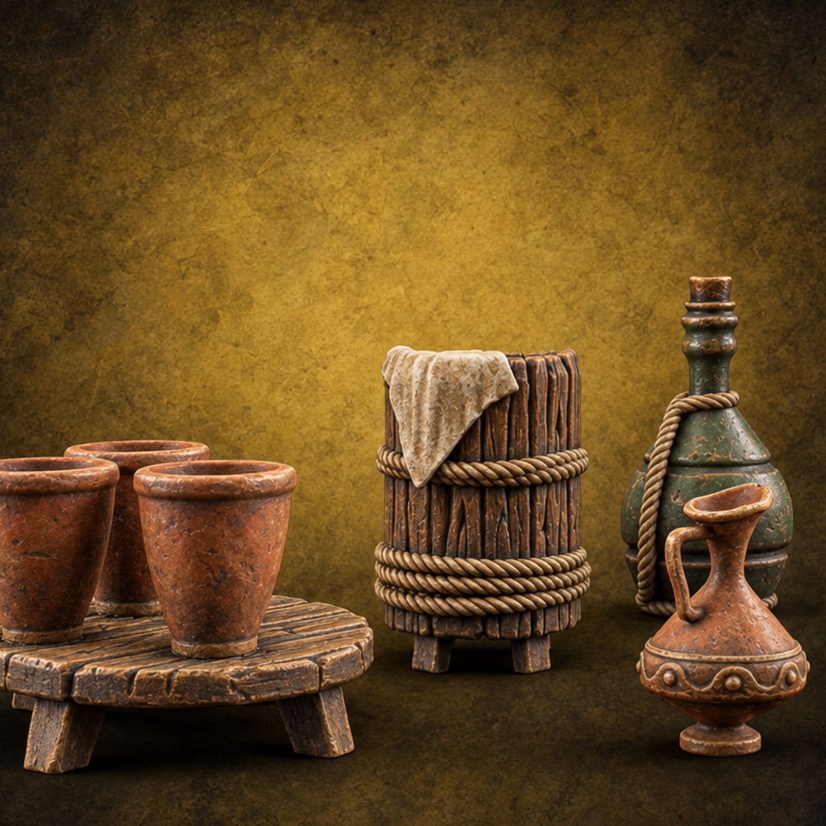 Handle With Slightly Less Care Potter Small Props Set — painted concept preview (terrain supplied unpainted)