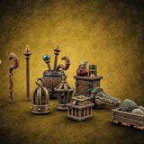 Staves Stocked, Crocodile Mounted Magic Shop Small Props Set — painted concept preview (terrain supplied unpainted)