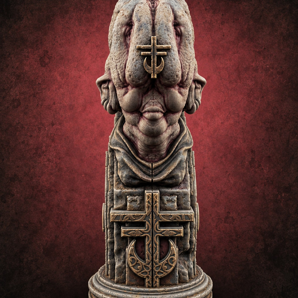 Every Face, One Creed Heretic Statue B — painted concept preview (terrain supplied unpainted)