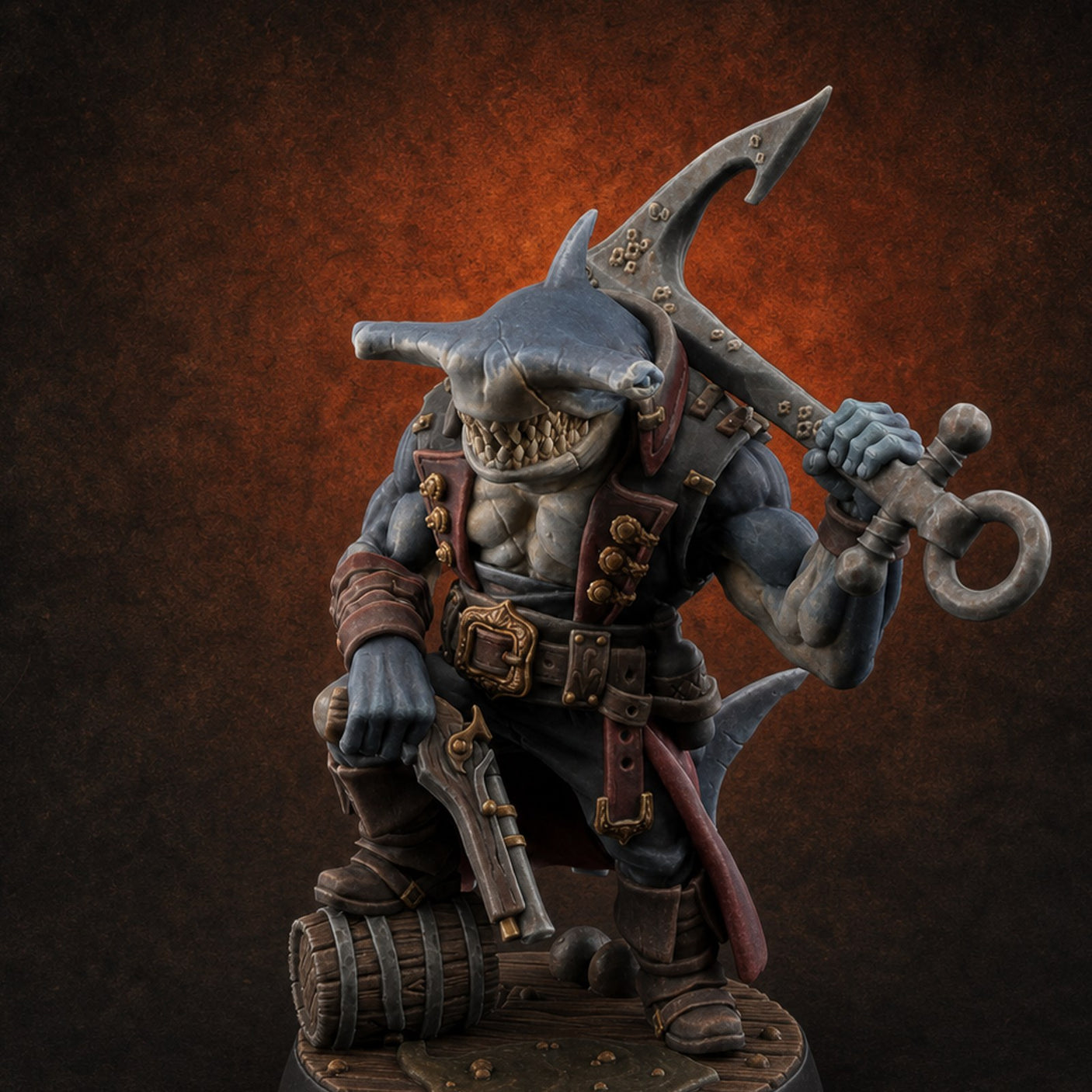 Anchor at the Ready Sharkfolk Pirate Captain Miniature for Dungeons and Dragons, Pathfinder or other TTRPGs