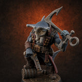 Anchor at the Ready Sharkfolk Pirate Captain Miniature for Dungeons and Dragons, Pathfinder or other TTRPGs