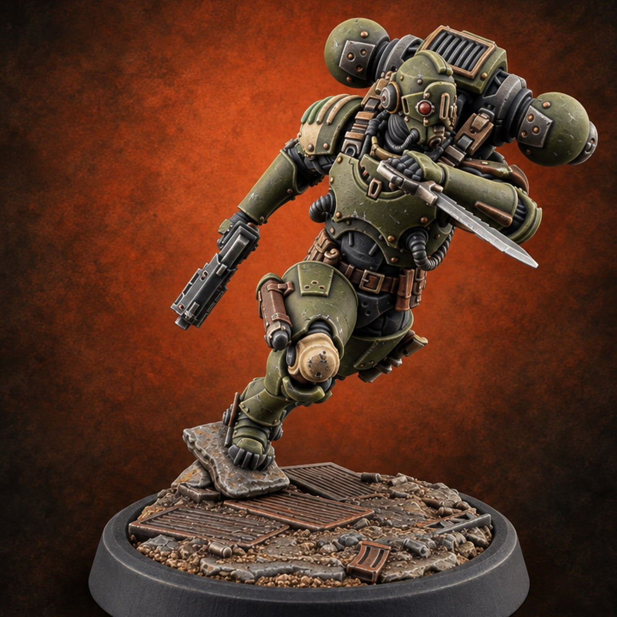 Touchdown Pending, Pistols Up Human Jump Pack Soldier A — painted concept preview (miniature supplied unpainted)