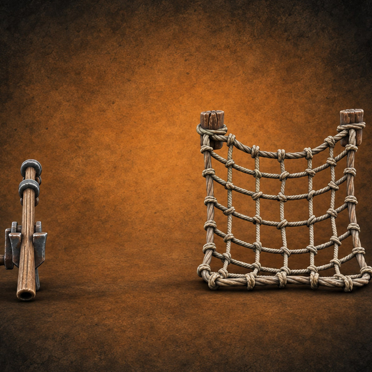 Cast Wide, Haul Slow Fishing Net and Winch Props — painted concept preview (terrain supplied unpainted)