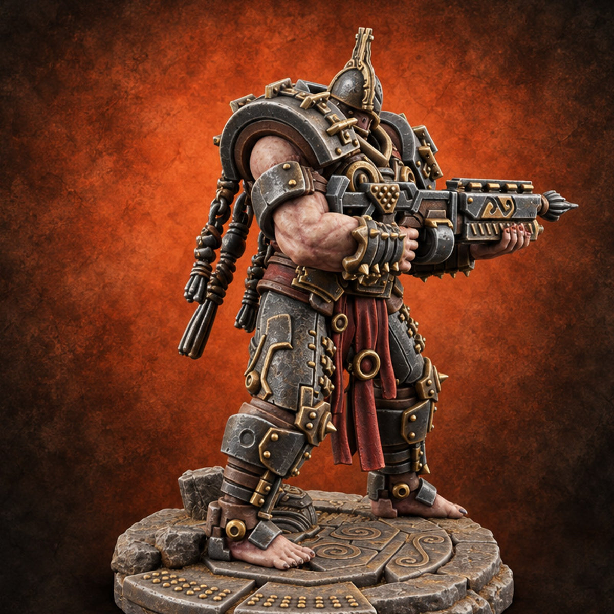 Chain Skirts Ogre Armoured Gunner B — painted concept preview (miniature supplied unpainted)