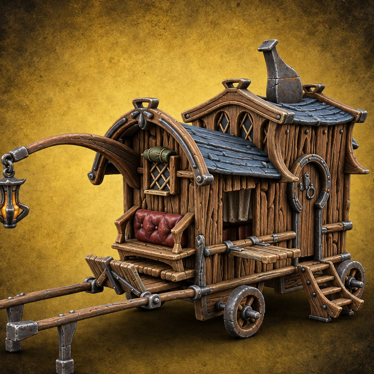 Brews Delivered Door to Door Wooden Vendor Wagon — painted concept preview (terrain supplied unpainted)