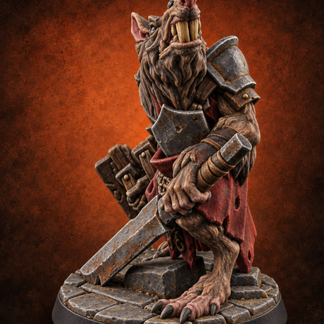 Gnawing on Grudges Ratfolk Warrior A — painted concept preview (miniature supplied unpainted)