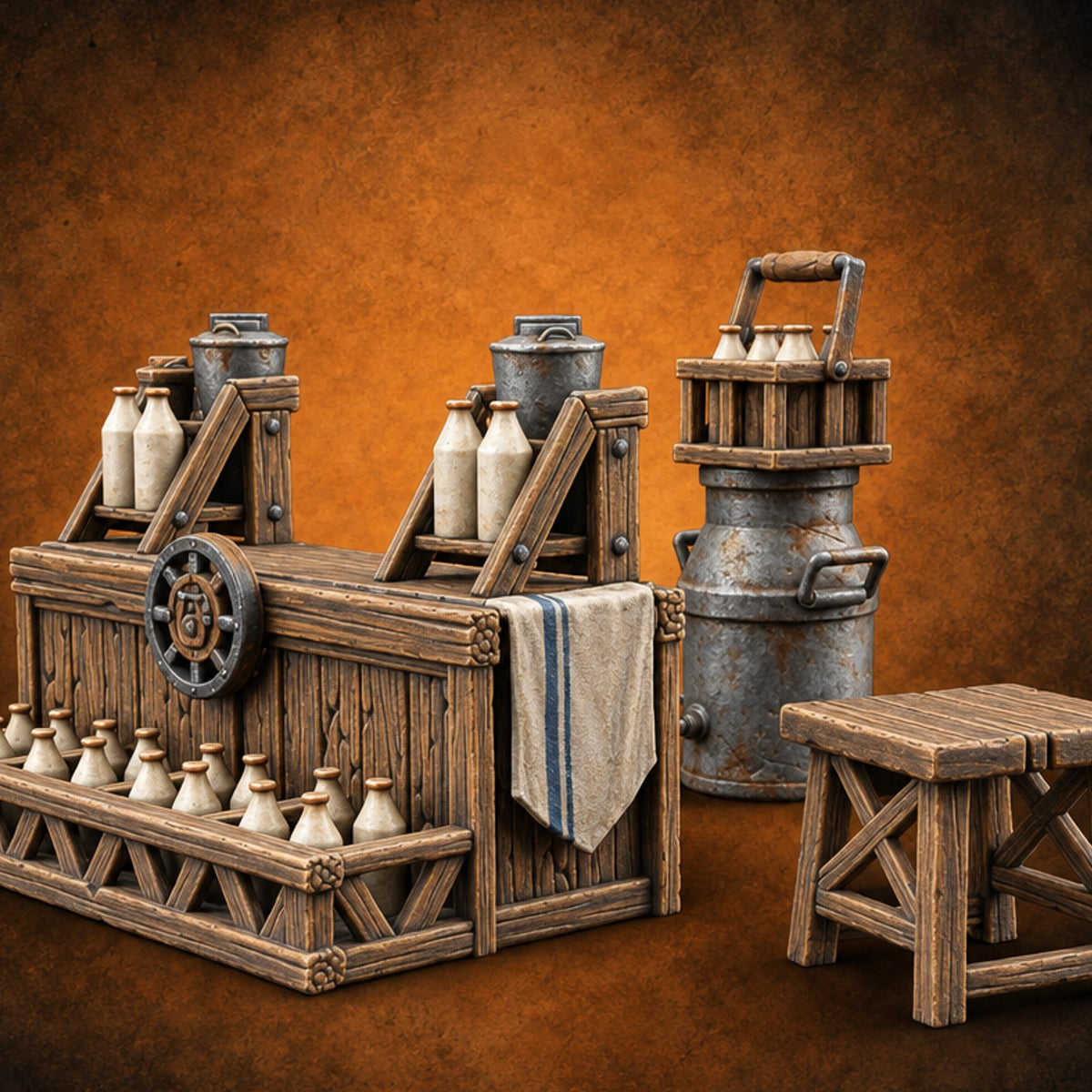 Curdle Not, Want Not Wooden Milkman Market Piece C — painted concept preview (terrain supplied unpainted)