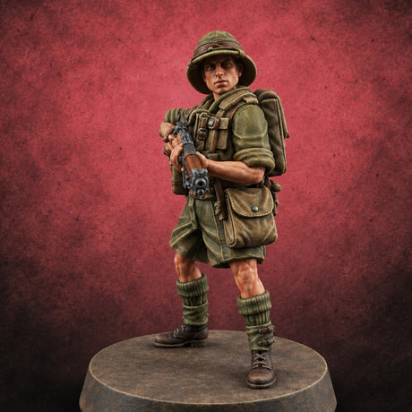 On Jungle Patrol Human Rifleman C — painted concept preview (miniature supplied unpainted)
