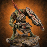 Spines Up on Broken Ground Lizardfolk Shield Gunner D — painted concept preview (miniature supplied unpainted)