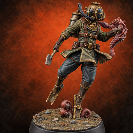 Shovel Down, Octopus Up Human Treasure Hunter Diver A — painted concept preview (miniature supplied unpainted)