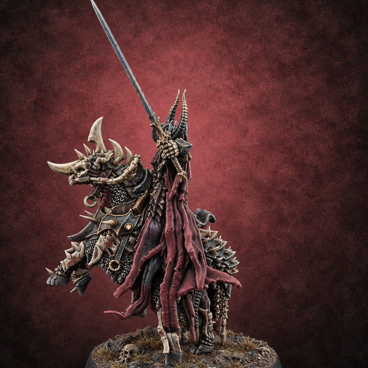 Blade Up, Horns Forward Death Knight Rider — painted concept preview (miniature supplied unpainted)