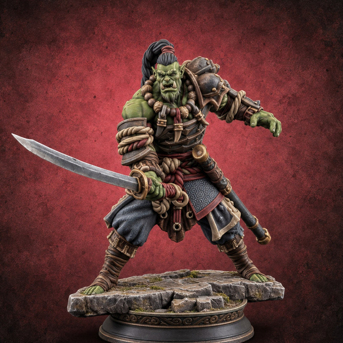 The Duel Ends Sideways Orc Blademaster — painted concept preview (miniature supplied unpainted)