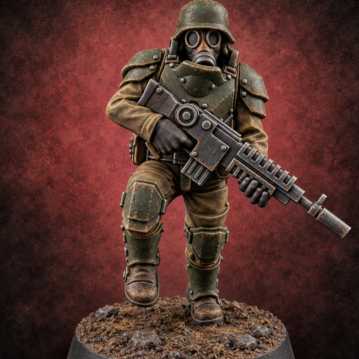 Trust the Moustache Human Armoured Heavy Weapons Soldier A — painted concept preview (miniature supplied unpainted)