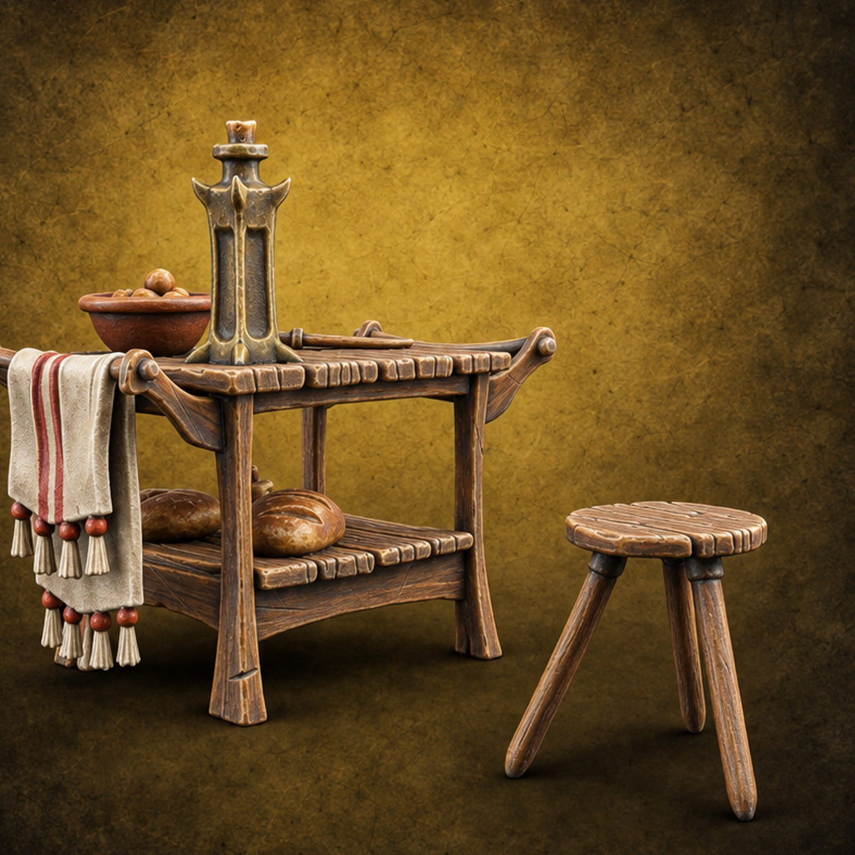 Pull Up a Stool Wooden Kitchen Table with Stool — painted concept preview (terrain supplied unpainted)