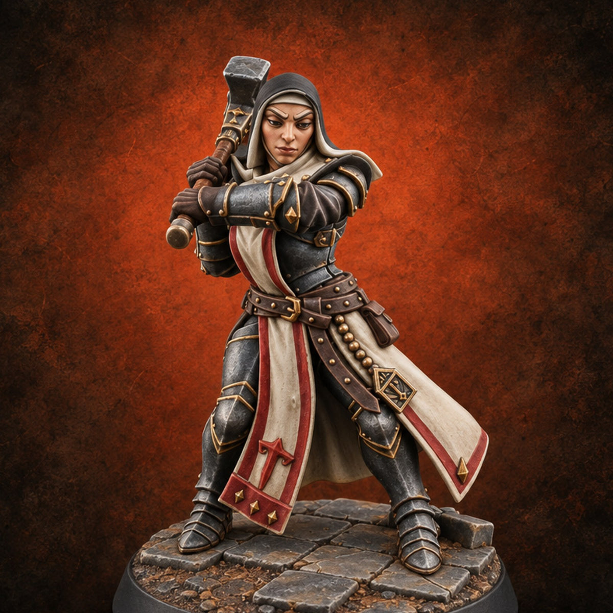 Pray Loud, Swing Louder Human Female Armoured Nun F — painted concept preview (miniature supplied unpainted)