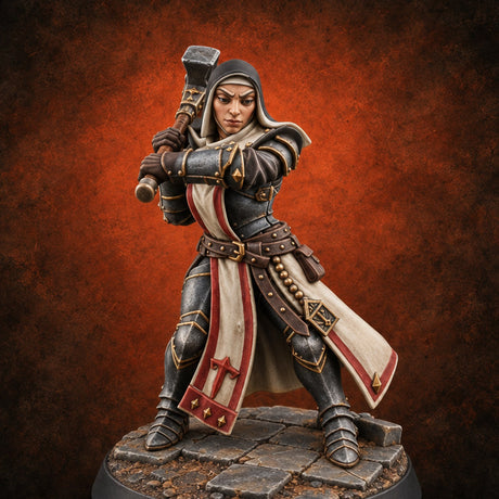 Pray Loud, Swing Louder Human Female Armoured Nun F — painted concept preview (miniature supplied unpainted)
