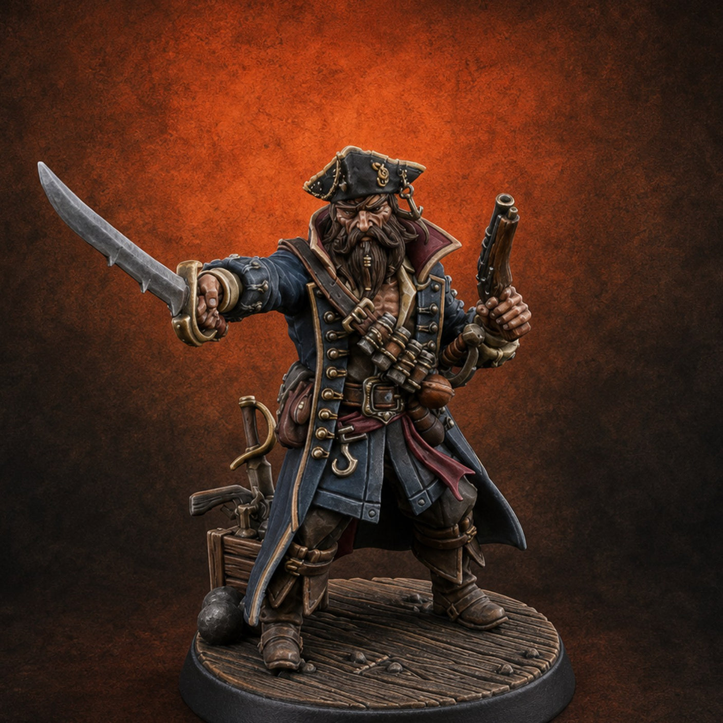 No Quarter Given Human Pirate Captain Miniature for Dungeons and Dragons, Pathfinder or other TTRPGs