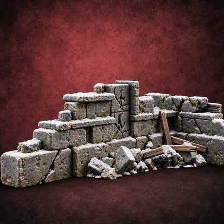 Snow Capped Ruined Stone Wall D — painted concept preview (terrain supplied unpainted)