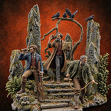 Three Scholars, One Bad Feeling Human Investigators on Standing-Stone Hilltop Diorama — painted concept preview (miniature supplied unpainted)