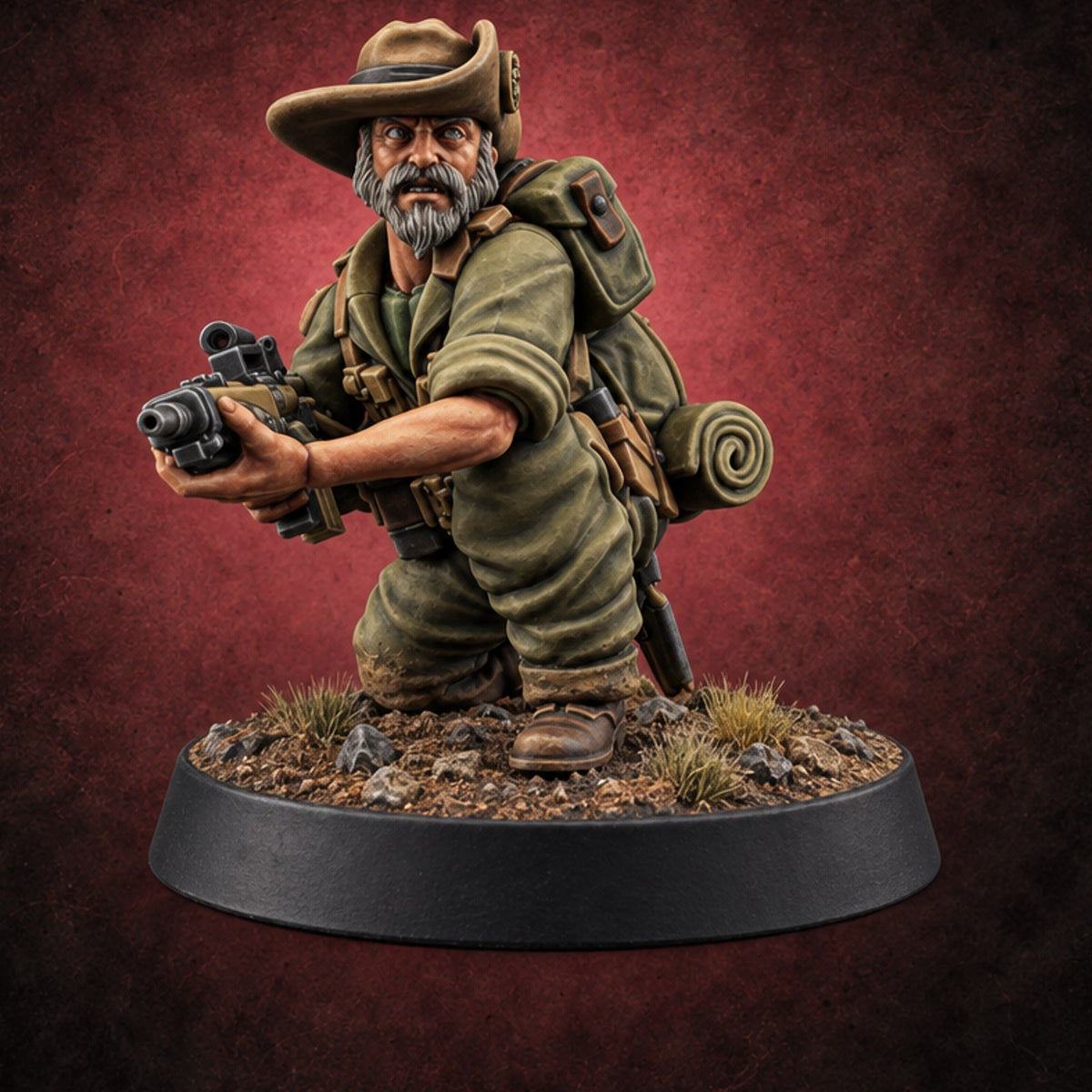Brims Low, Bullpups Up Human Rifleman in Slouch Hat H — painted concept preview (miniature supplied unpainted)