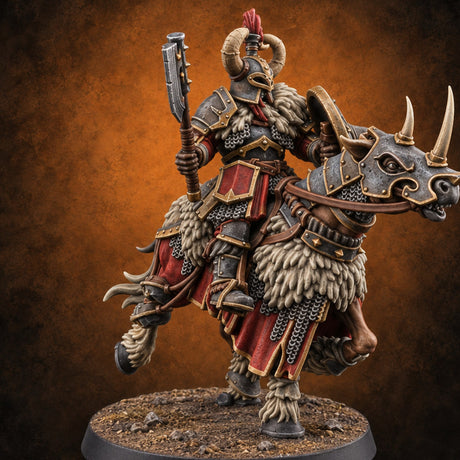 Hooves Thunder, Horns Gleam Human Horned Cavalry Warrior C — painted concept preview (miniature supplied unpainted)