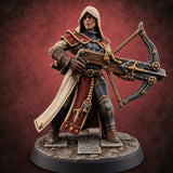 Pray, Then Aim Human Female Hooded Crossbow Arbalist C — painted concept preview (miniature supplied unpainted)
