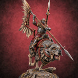 Steel, Feather and Fang Human Winged Hussar on Dire Wolf D — painted concept preview (miniature supplied unpainted)