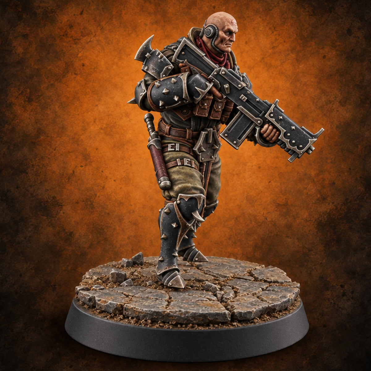 Spikes, Smoke and Scripture Human Spiked-Armour Soldier A — painted concept preview (miniature supplied unpainted)