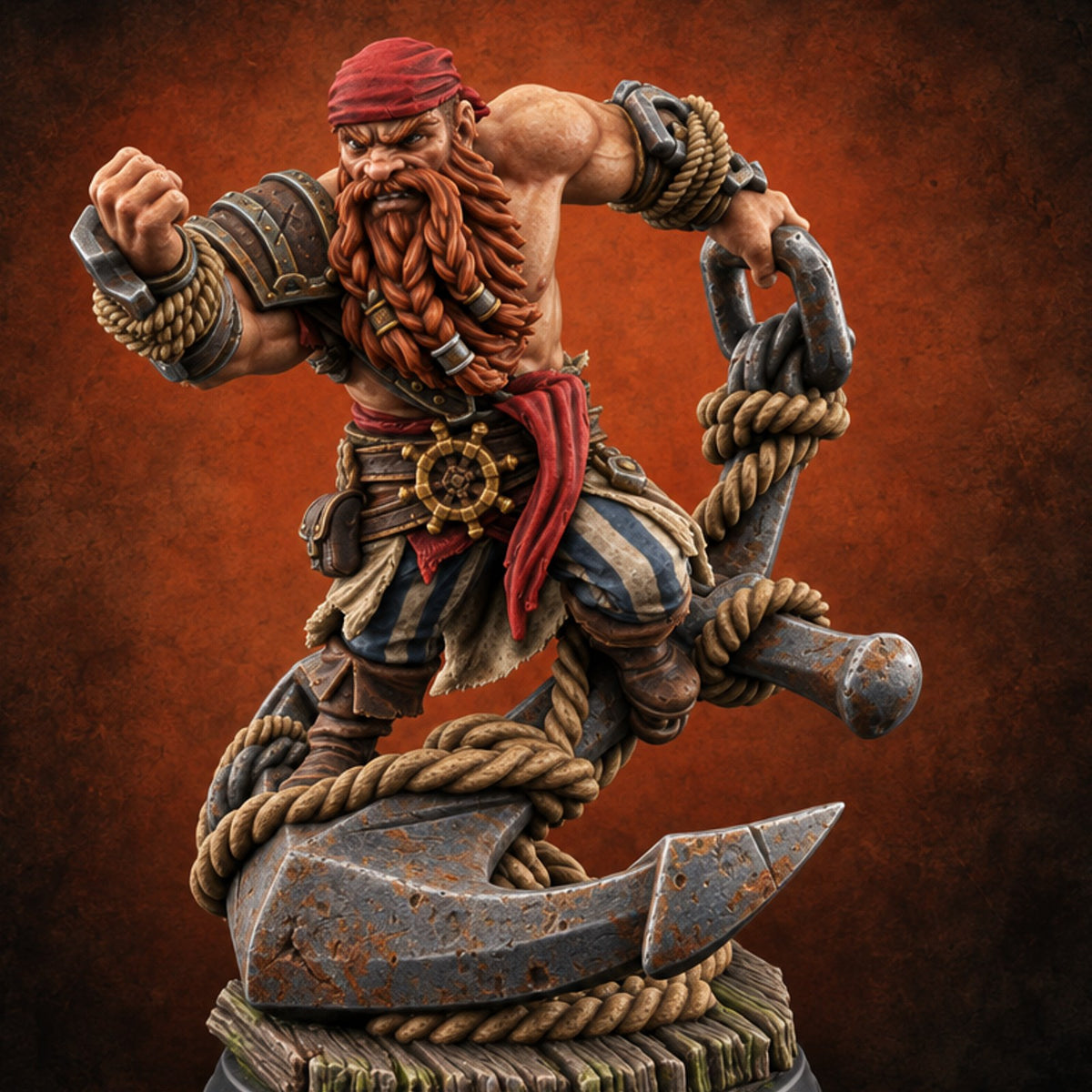 Weighs Anchor, Throws Punches Dwarf Pirate Brawler with Giant Anchor and Chain — painted concept preview (miniature supplied unpainted)