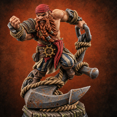 Weighs Anchor, Throws Punches Dwarf Pirate Brawler with Giant Anchor and Chain — painted concept preview (miniature supplied unpainted)