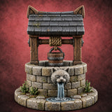 Drink Under Watchful Whiskers Roofed Cat-Head Stone Well — painted concept preview (terrain supplied unpainted)