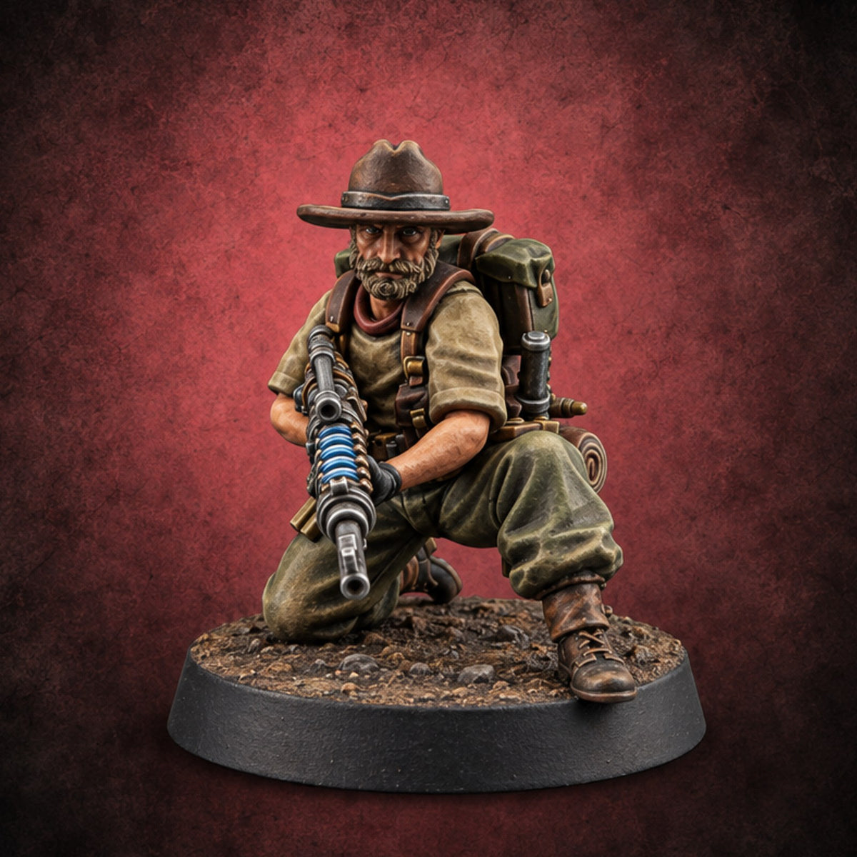 Beards Bristling, Rifles Humming Human Heavy Tesla Rifle Soldier F — painted concept preview (miniature supplied unpainted)