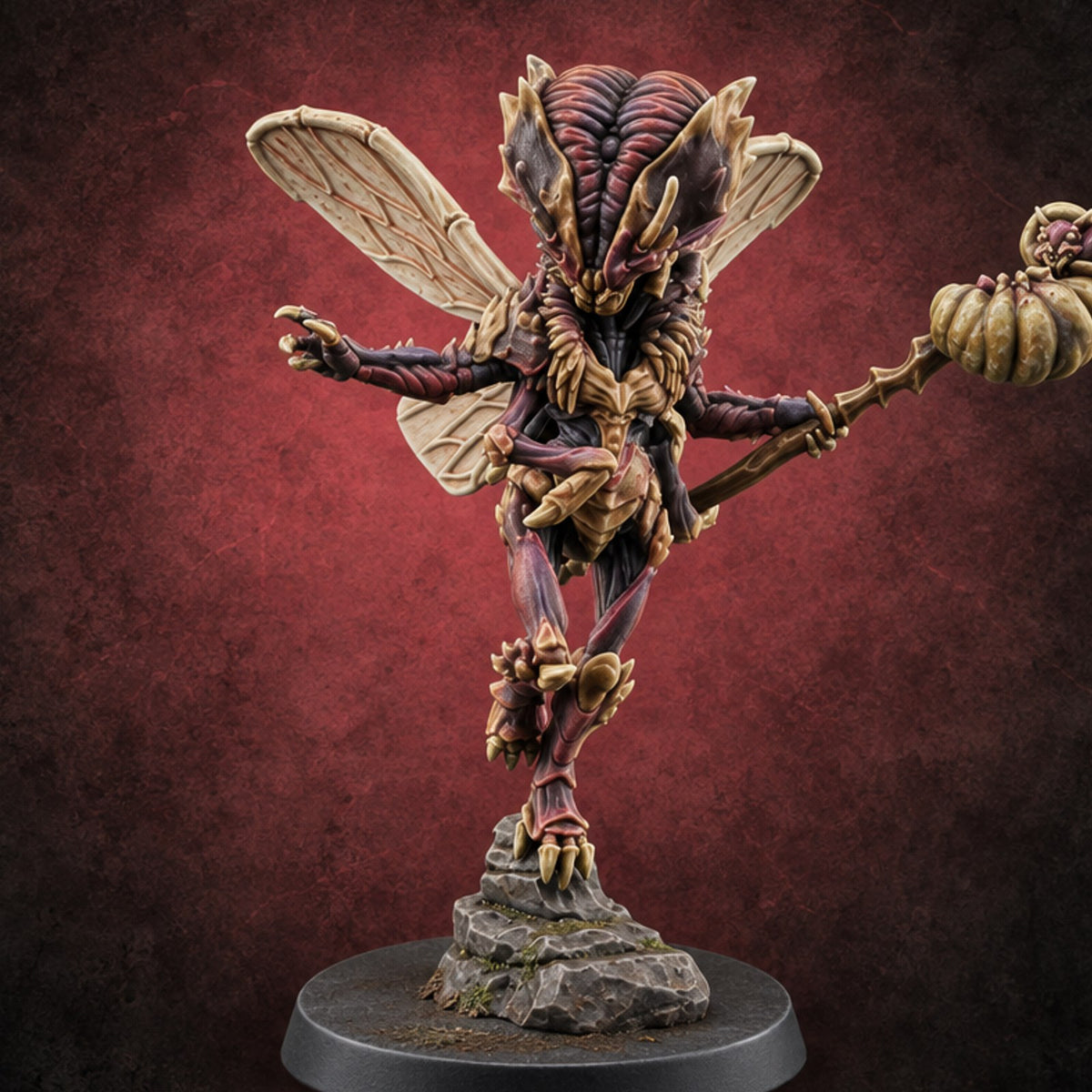 Buzzing Inside Your Skull Chasme Winged Insect Demon with Staff — painted concept preview (miniature supplied unpainted)