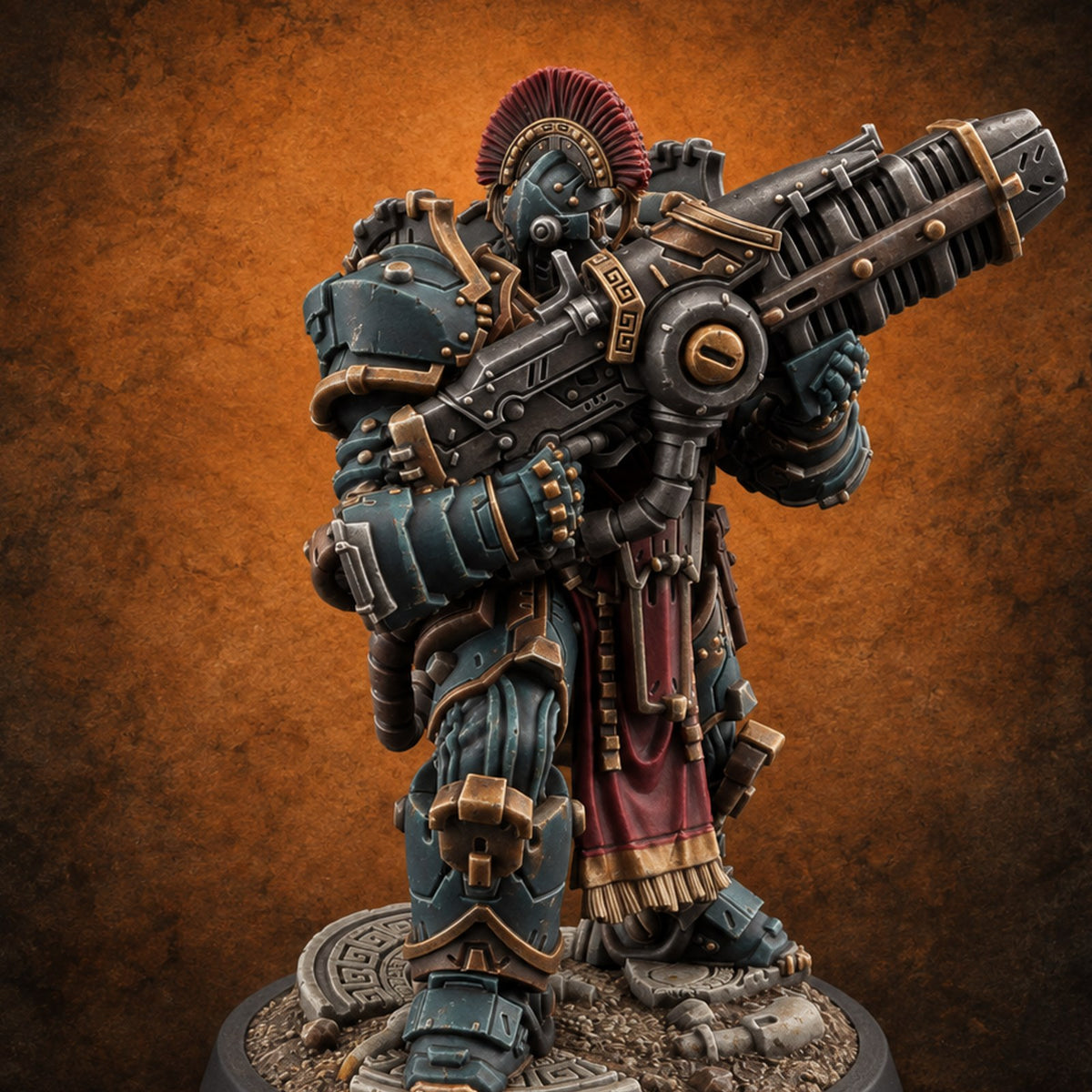 Armed to Overwhelm Human Heavy Gunner I — painted concept preview (miniature supplied unpainted)