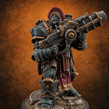 Armed to Overwhelm Human Heavy Gunner I — painted concept preview (miniature supplied unpainted)