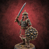Shields Studded, Steel Singing Human Steppe Swordsman E — painted concept preview (miniature supplied unpainted)