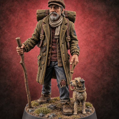 Patched Elbows, Open Road Human Wanderer — painted concept preview (miniature supplied unpainted)