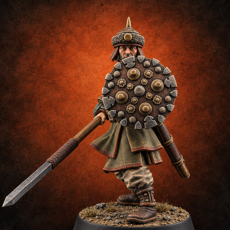 Pointed Opinions Human Steppe Spearman B — painted concept preview (miniature supplied unpainted)