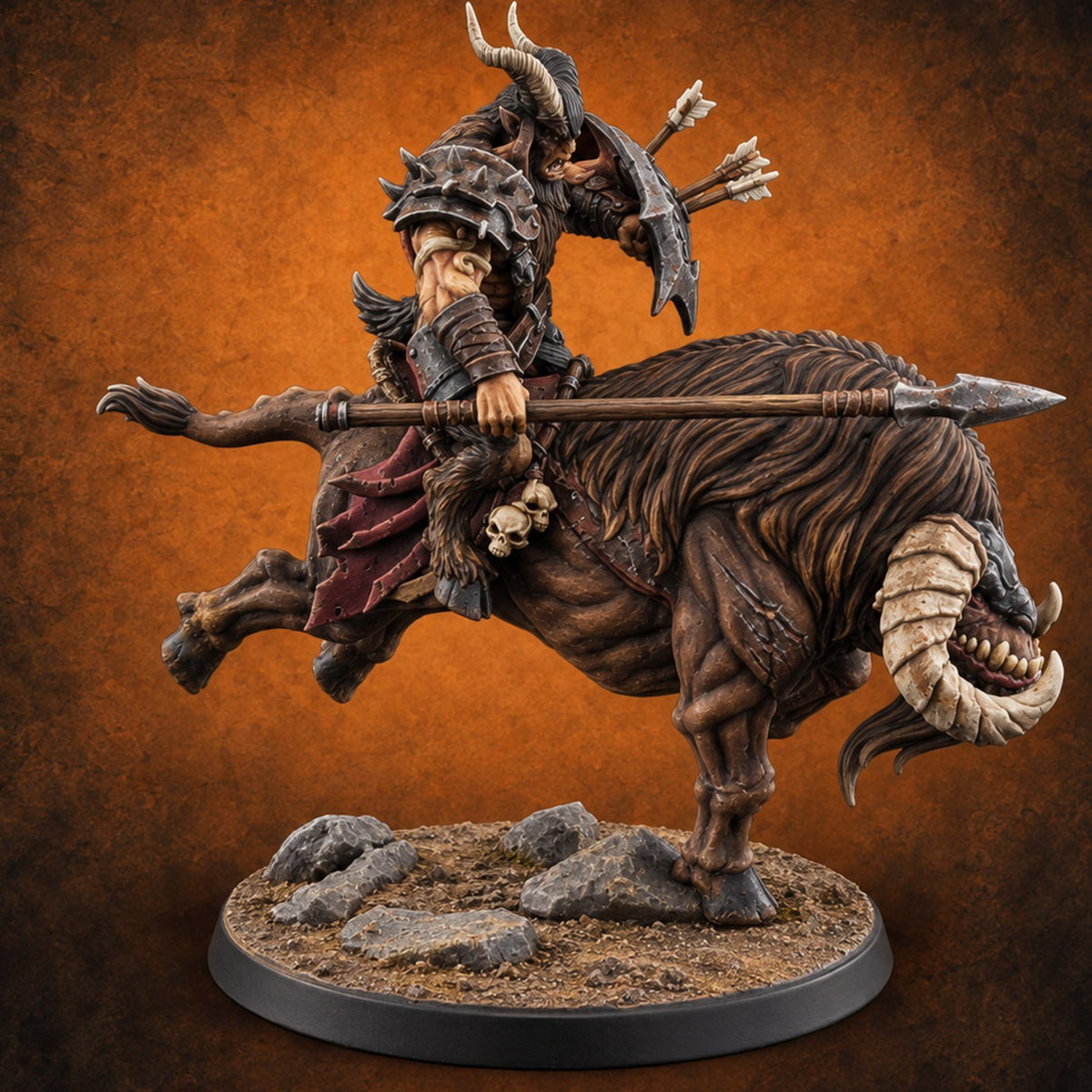 Thundering Into Battle Beastman Gorthek Rider B — painted concept preview (miniature supplied unpainted)