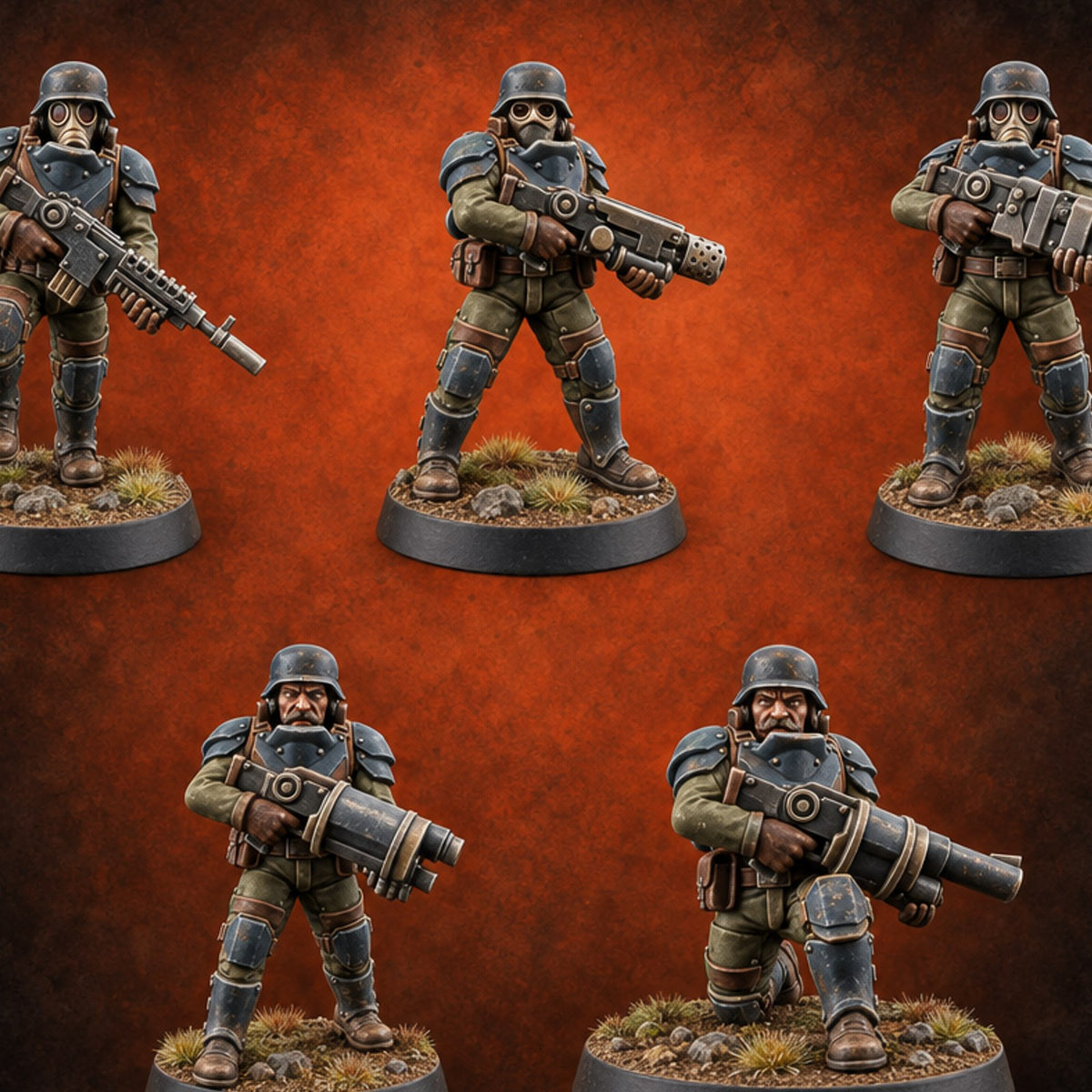 Trust the Moustache Human Armoured Heavy Weapons Soldiers — painted concept preview (miniature supplied unpainted)