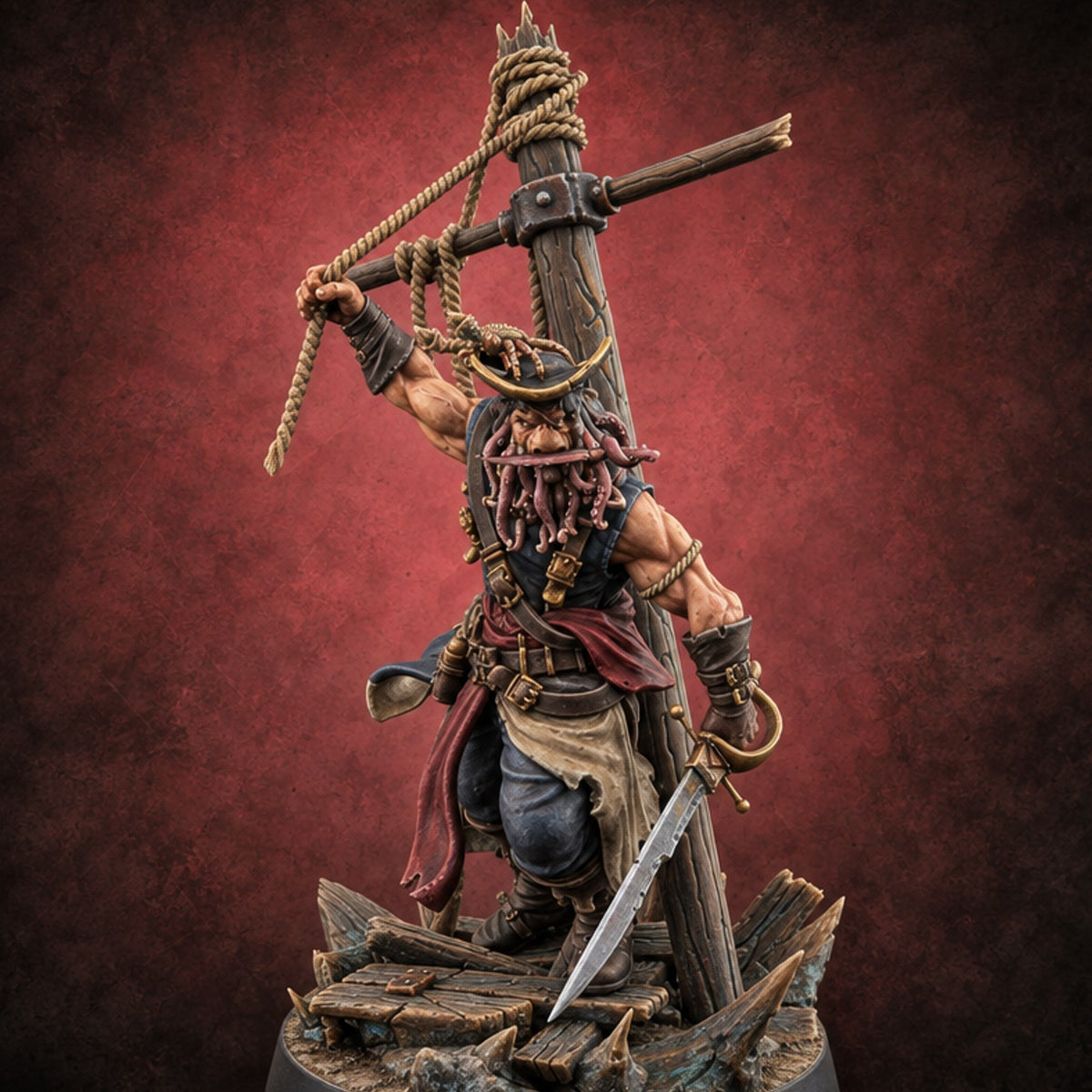 Tentacle Beard, Splintered Mast Human Pirate Captain — painted concept preview (miniature supplied unpainted)