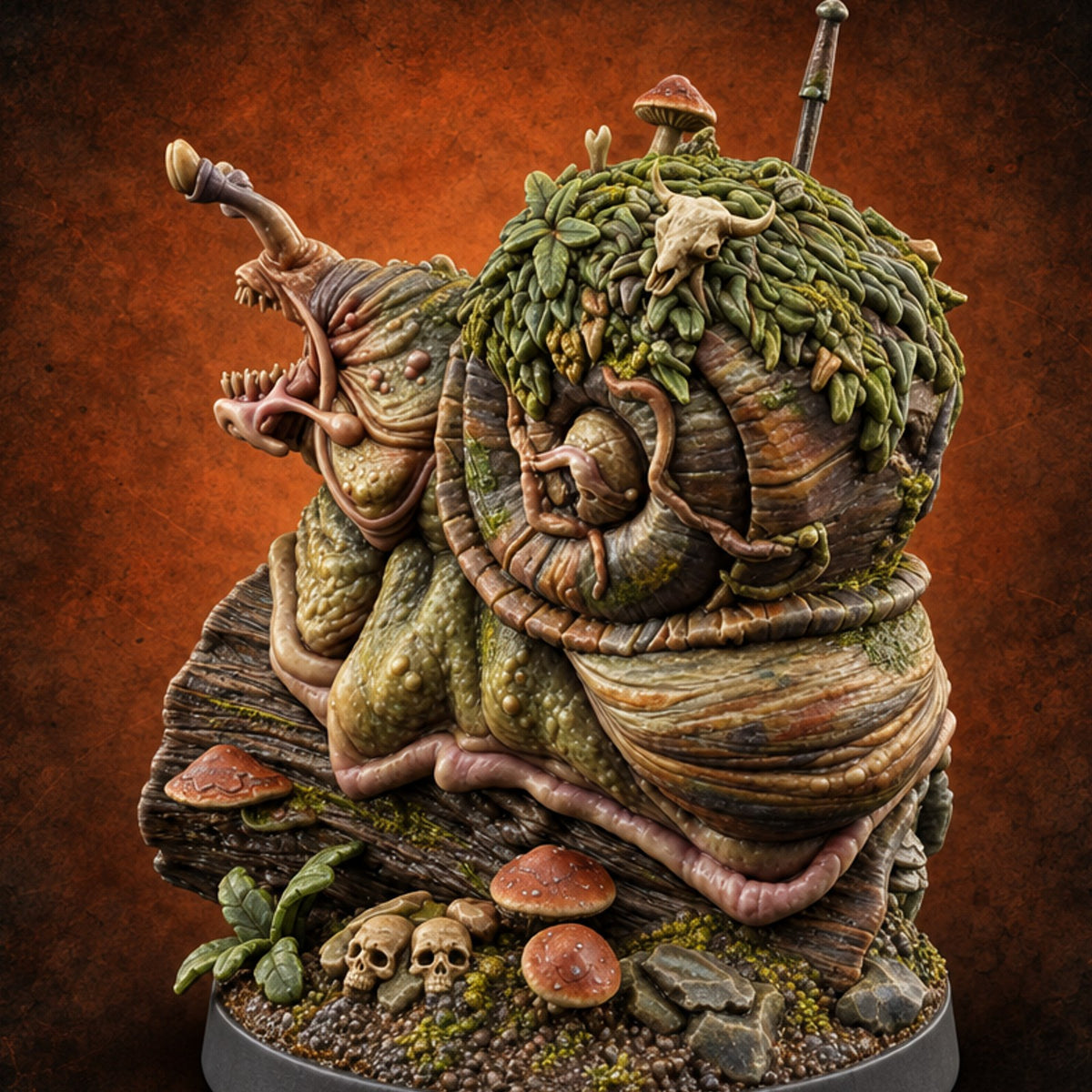 Slow Burn, Slower Death Giant Snail C — painted concept preview (miniature supplied unpainted)
