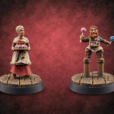 Stilts and Sprinkles Human and Gnome Candy Sellers — painted concept preview (miniature supplied unpainted)