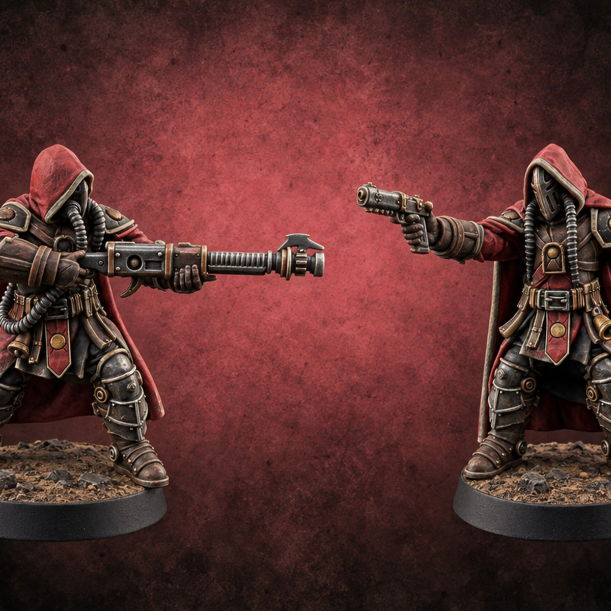 Barrel and Benediction Human Hooded Gunners — painted concept preview (miniature supplied unpainted)