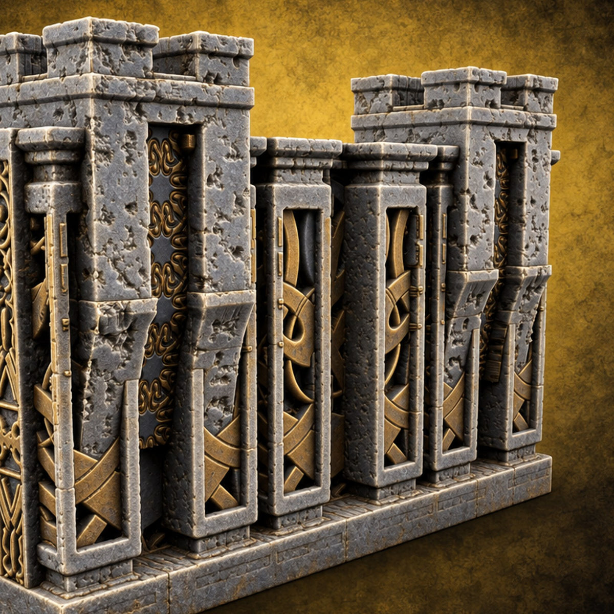 Filigree Fortifications Gothic Ornate Wall or Gate H — painted concept preview (terrain supplied unpainted)